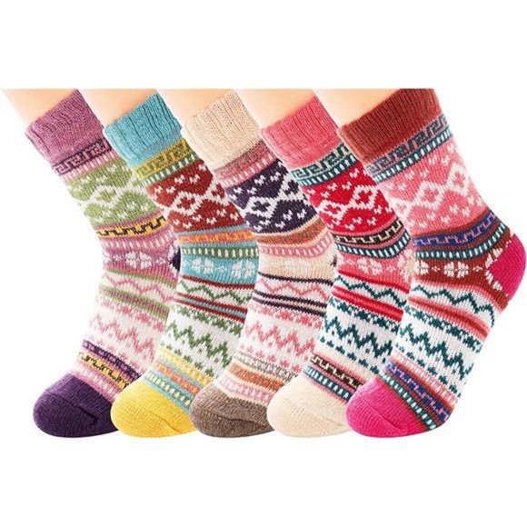 5 Pairs Winter Wool Socks for Women Thick Knit Warm Socks